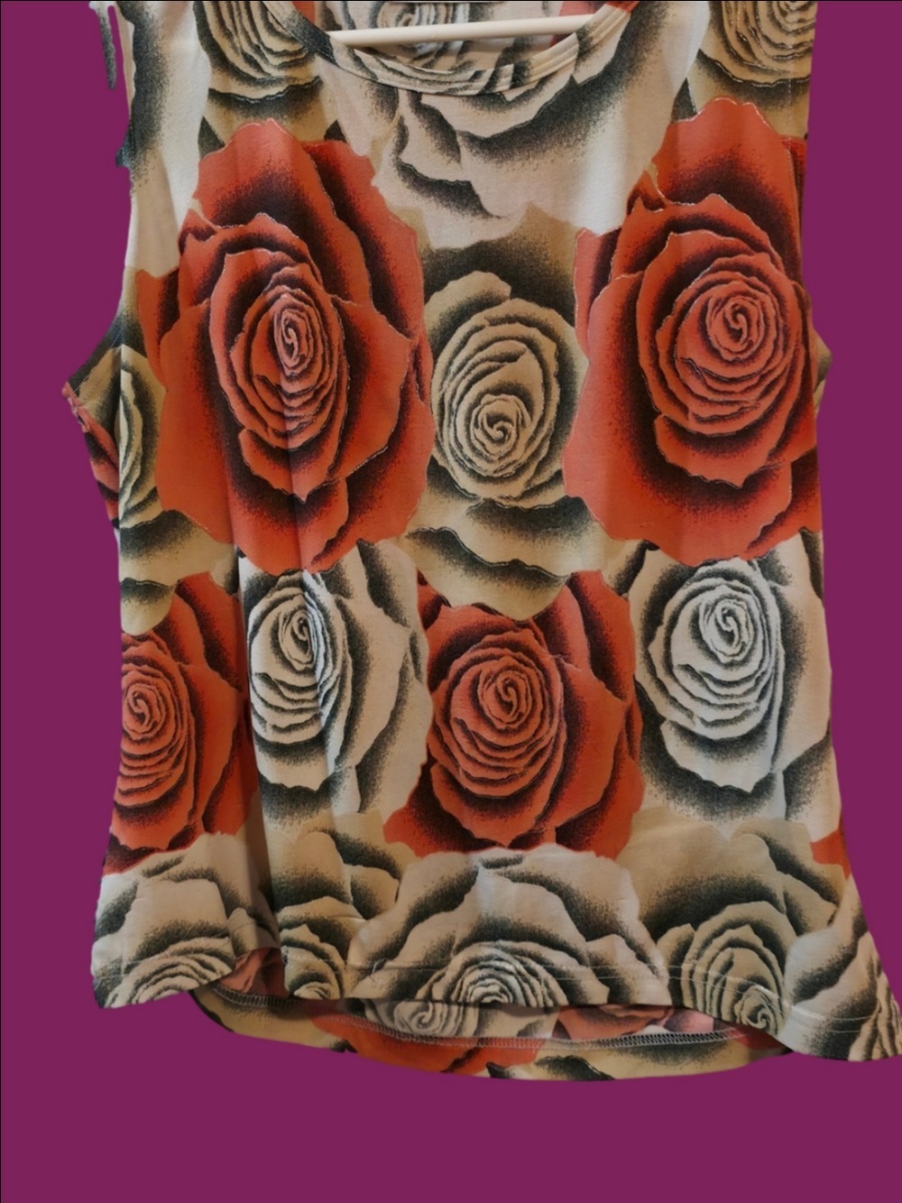 4/$25 Deal! Vintage Red & Cream Rose Print Tank Top